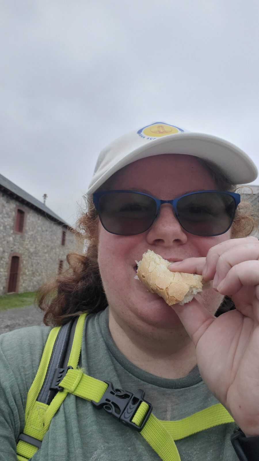 Me (Nancy) eating the famous stone oven cooked bread at the Fortress of Louisbourg